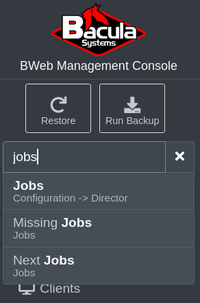 Restore and Backup buttons on BWeb 14.0
