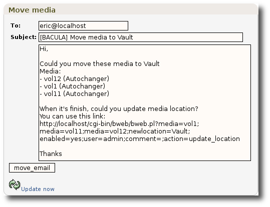 Sending an Email for moving a Volume