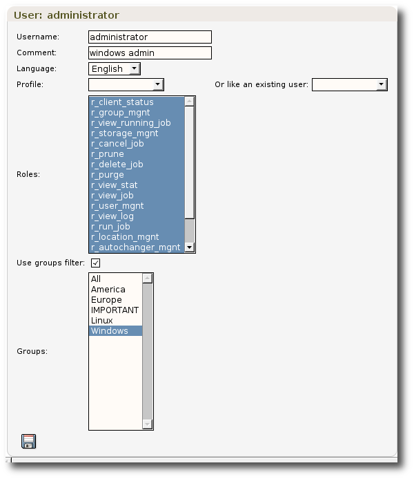User configuration