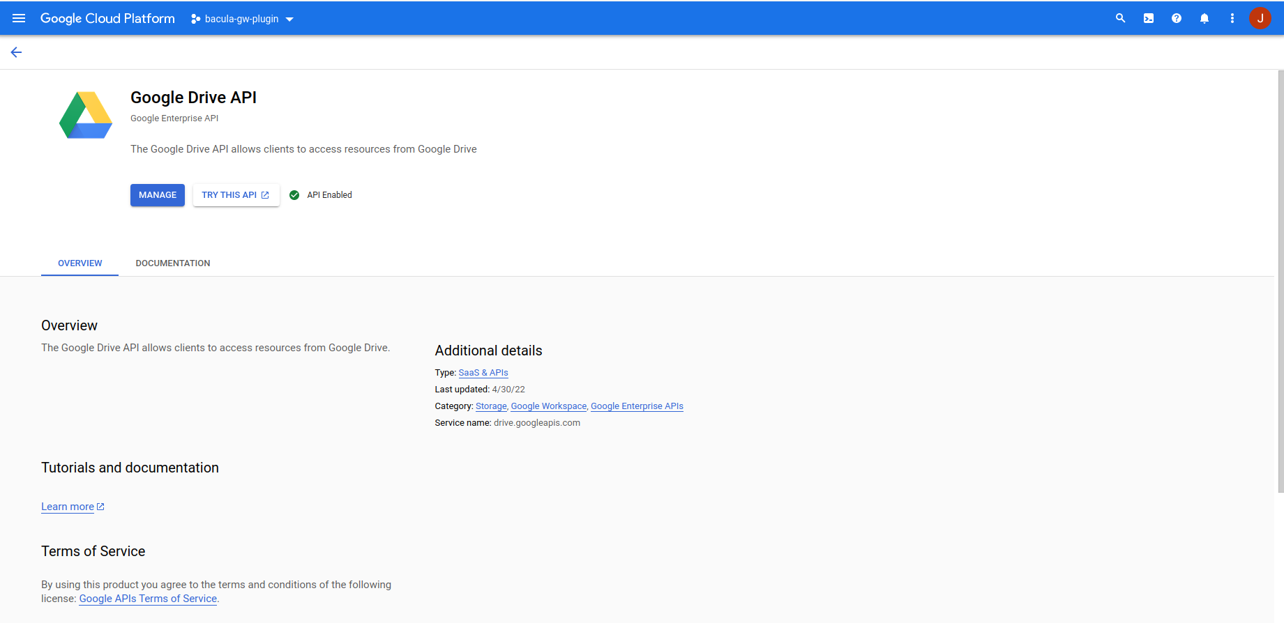 Google Workspace enabled APIs