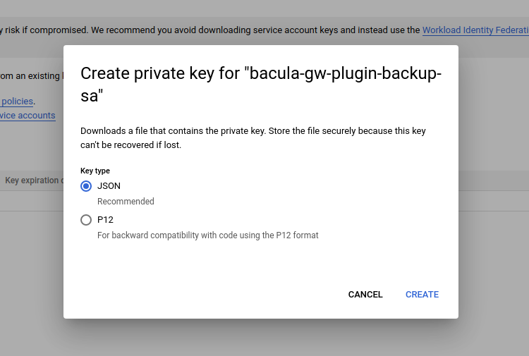Google Workspace Service account key create