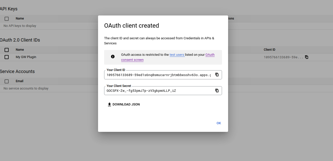 OAuth created