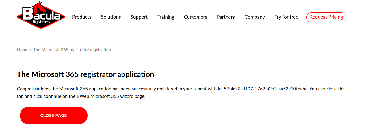 Registrator page of confirmation